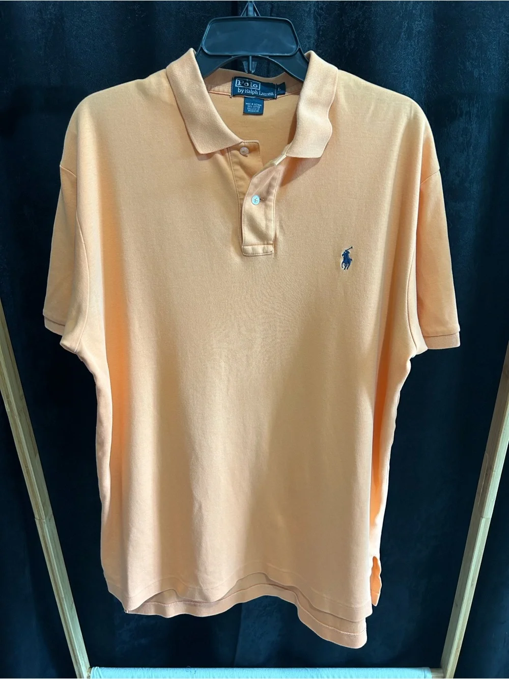 Ralph Lauren Men's Peach Polo Shirt with Navy Logo